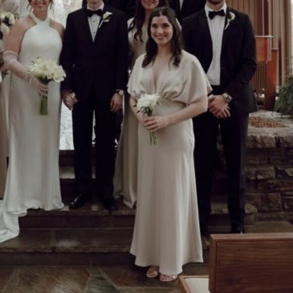 BHLDN Leila Deep-V Flutter-Sleeve Satin A-Line Gown - Picture 5 of 5